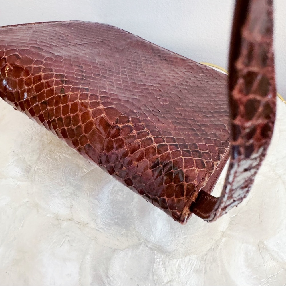 Vintage Brown Italian Snakeskin Small Bag Classic Elegant Preppy - Picture 6 of 16
